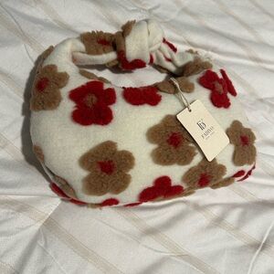 Faddio Floral Fuzzy Knot-Handle Bag - Cream, Brown & Red